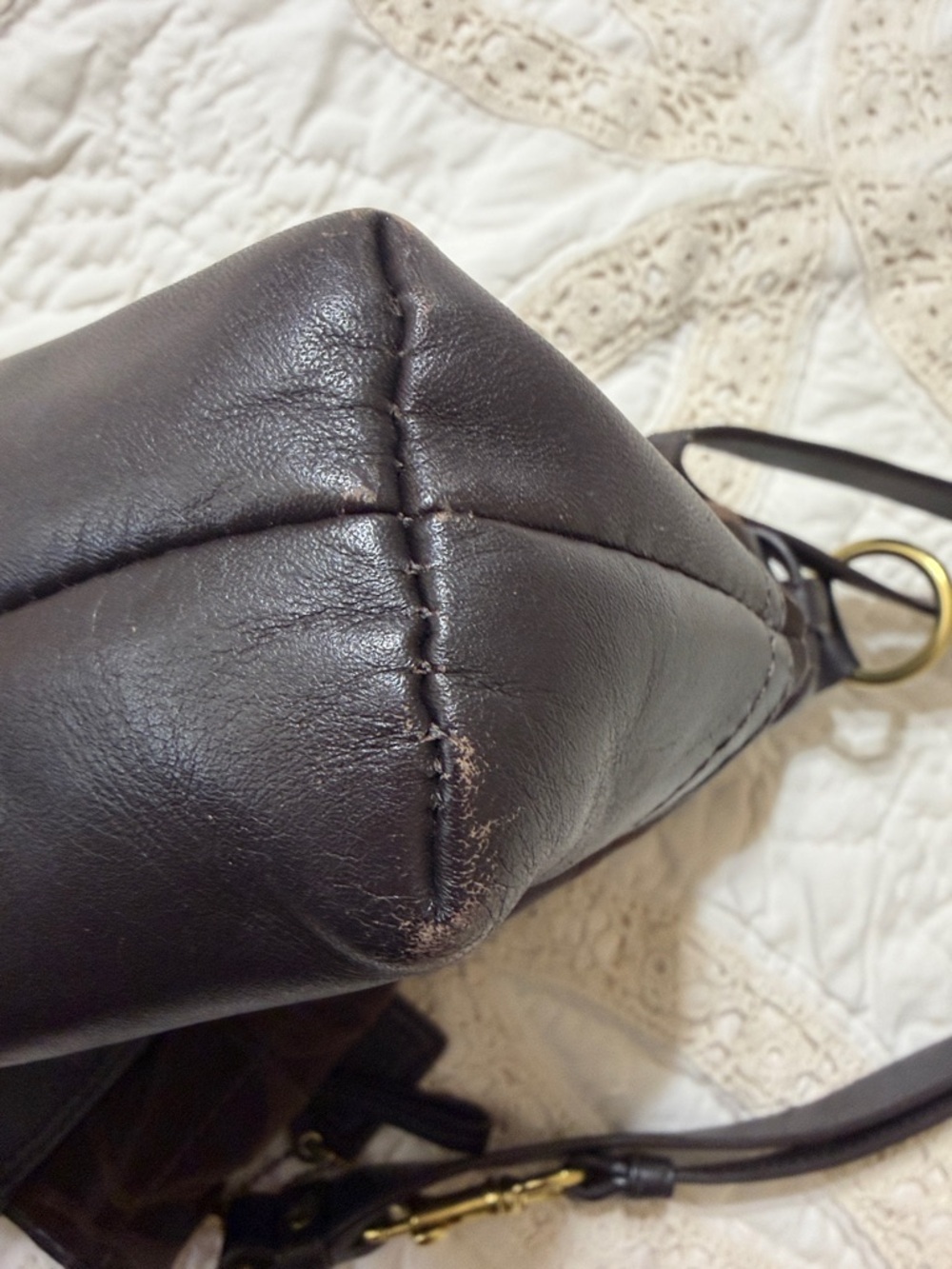 Coach Chocolate Brown Signature Sateen Leather Shoulder/Crossbody GoldTone Chain - Picture 8 of 15